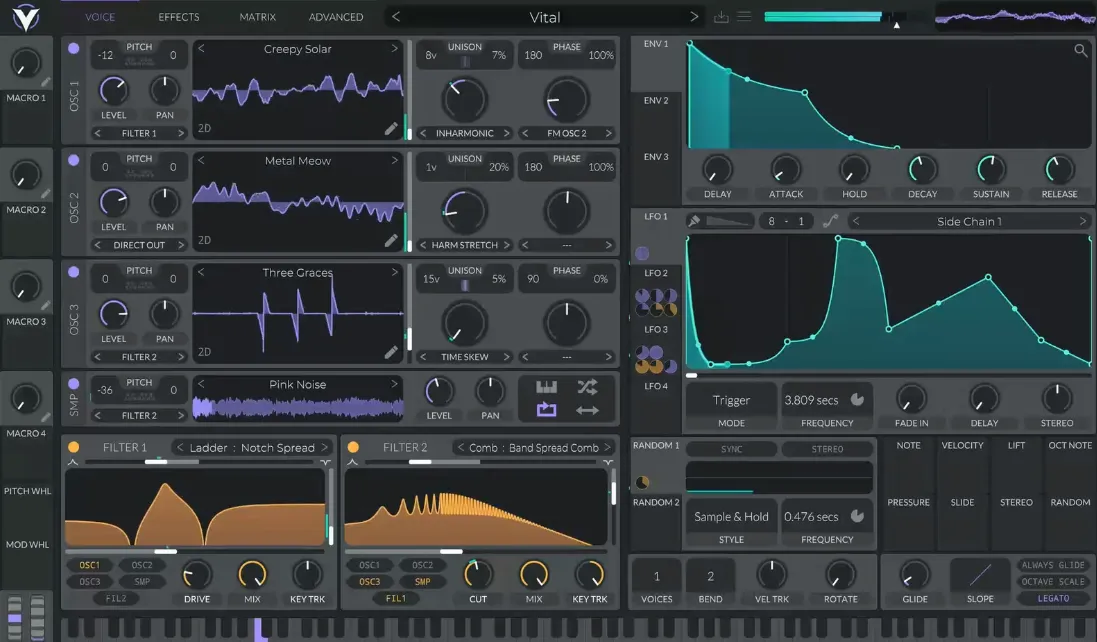 Interface du synthétiseur gratuit Vital