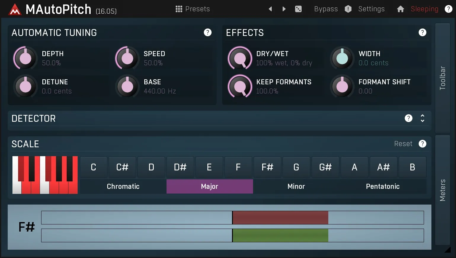 Interface du VST d'autotune gratuit MAutoPitch