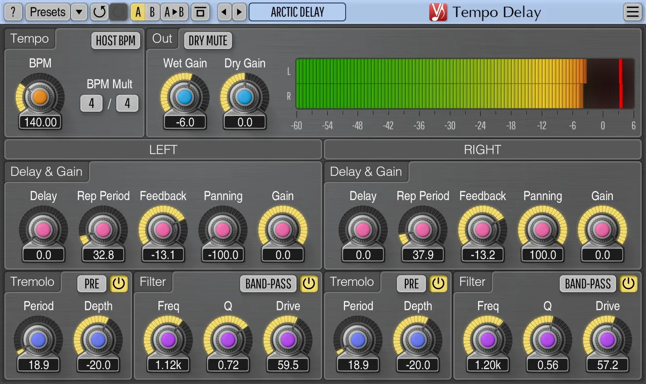 Interface du delay gratuit Voxengo Tempo Delay