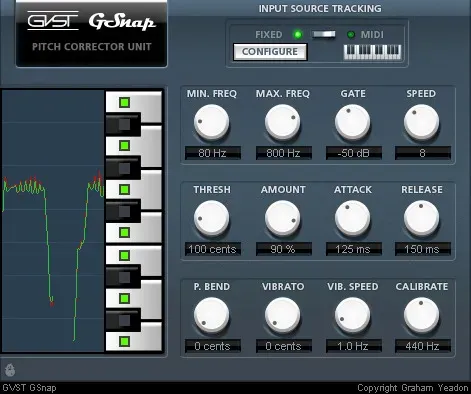 Interface du VST d'autotune gratuit GSnap