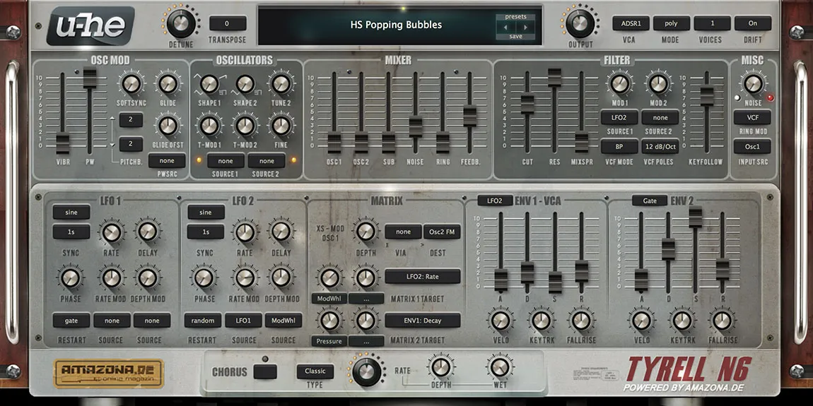 Interface du synthétiseur gratuit TyrellN6 d'u-he