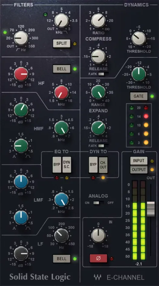Interface de la tranche de console Waves SSL E-Channel