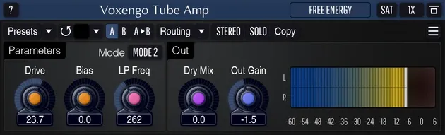 Interface du plugin de saturation gratuit Voxengo Tube Amp