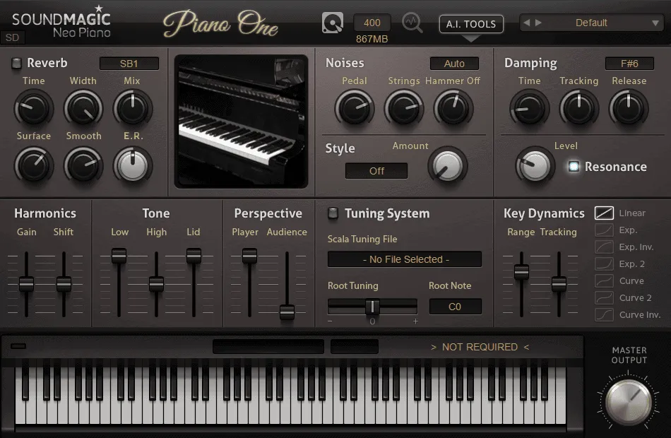 Interface du VST de piano gratuit Piano One de Sound Magic