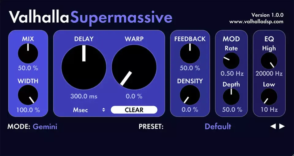 Interface de la réverbération gratuite Valhalla Supermassive