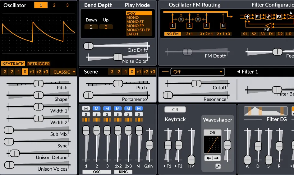 Interface du synthétiseur gratuit Surge XT