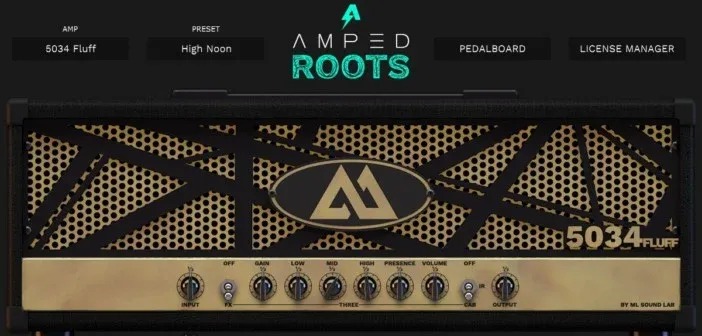 Interface du simulateur d'ampli gratuit Amped Roots Free